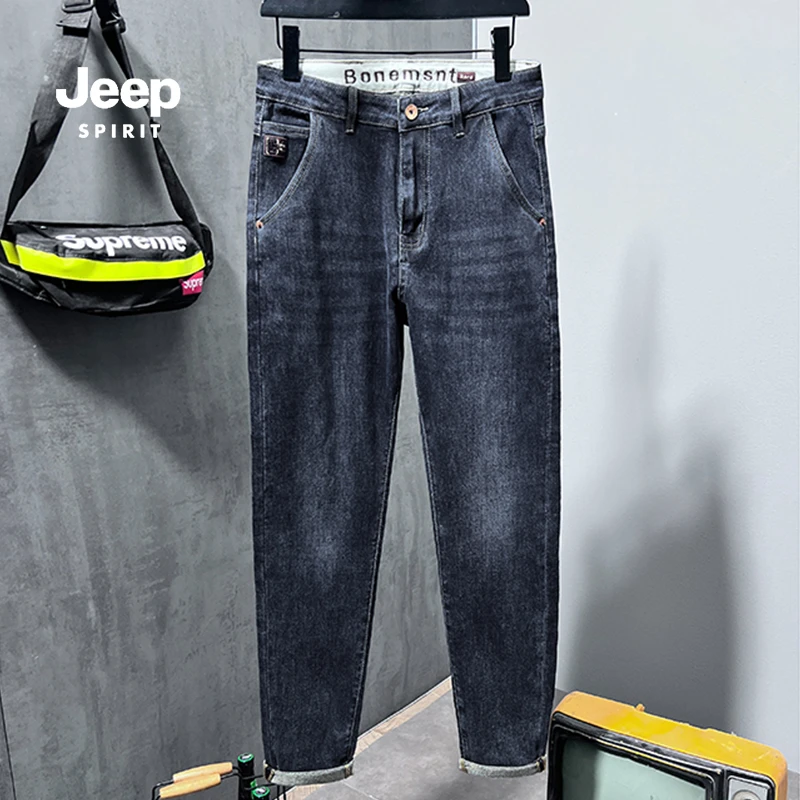 吉普2025秋季复古牛仔裤男潮牌美式宽松直筒长裤男生休闲修身裤子