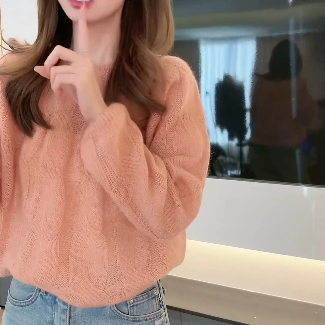 2025新款洋气蜜瓜橘温柔显白慵懒宽松显瘦针织上衣LK2501440