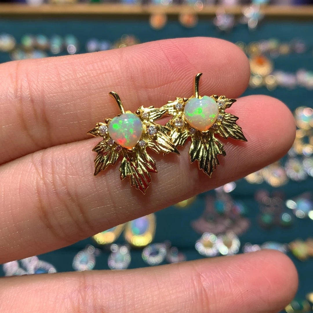 银S925镀金镶嵌欧泊耳钉