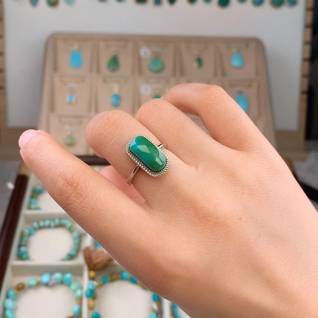 绿松石银S925镶嵌戒指