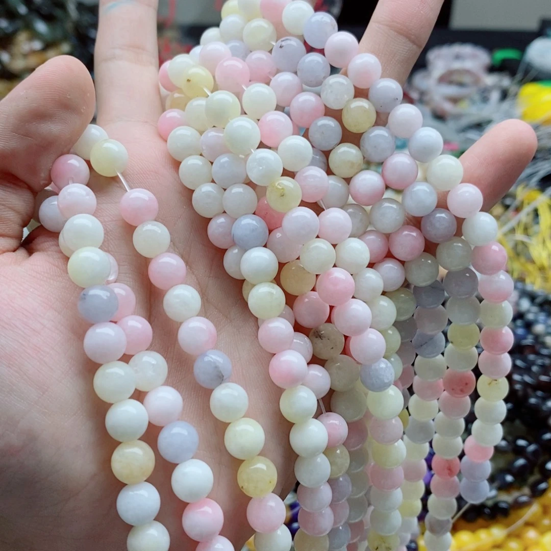未镶嵌玛瑙/玉髓珠宝半成品一条天然8mm马卡龙玉髓圆珠