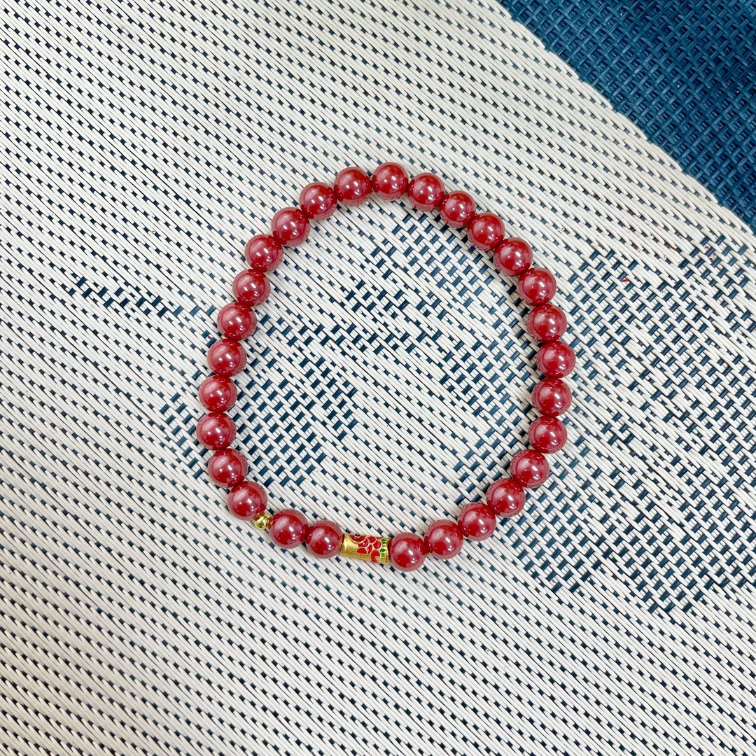 含辰砂工艺品6mm小鱼款高含量朱砂帝王砂圆珠手串手链女款