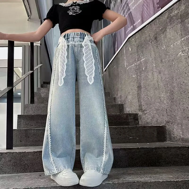 蕾丝花边牛仔裤  戴蕾丝腰绳款