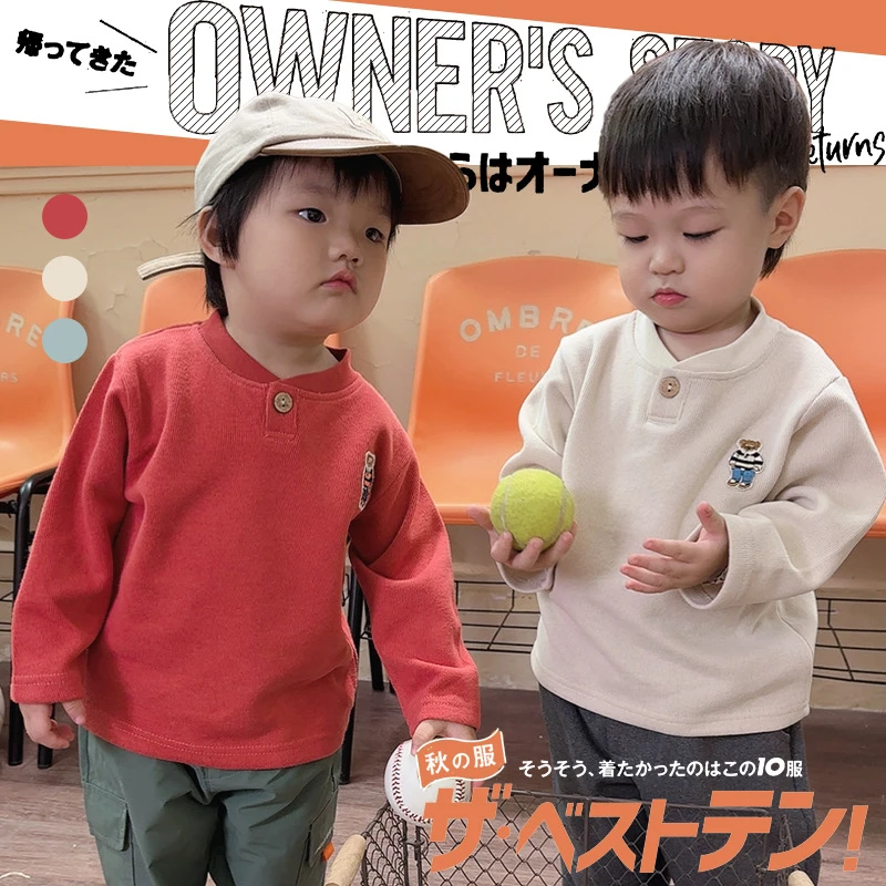 儿童长袖t恤猿宝弟弟秋季新款男童前开领口上衣宝宝宽松衣服