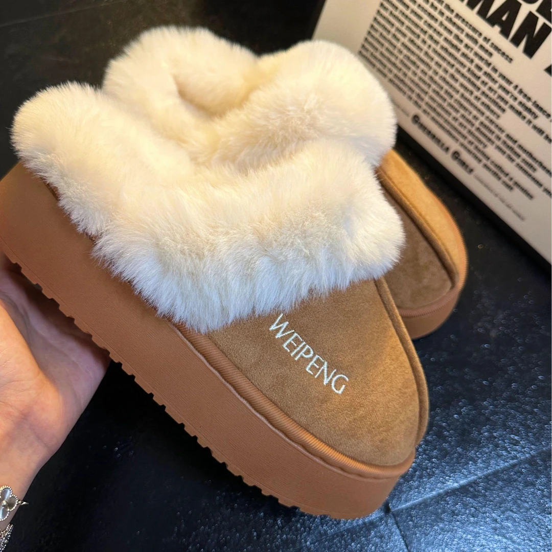 【全额补贴运费】秋冬毛毛拖鞋时尚家居雪地靴外穿厚底防滑棉拖鞋