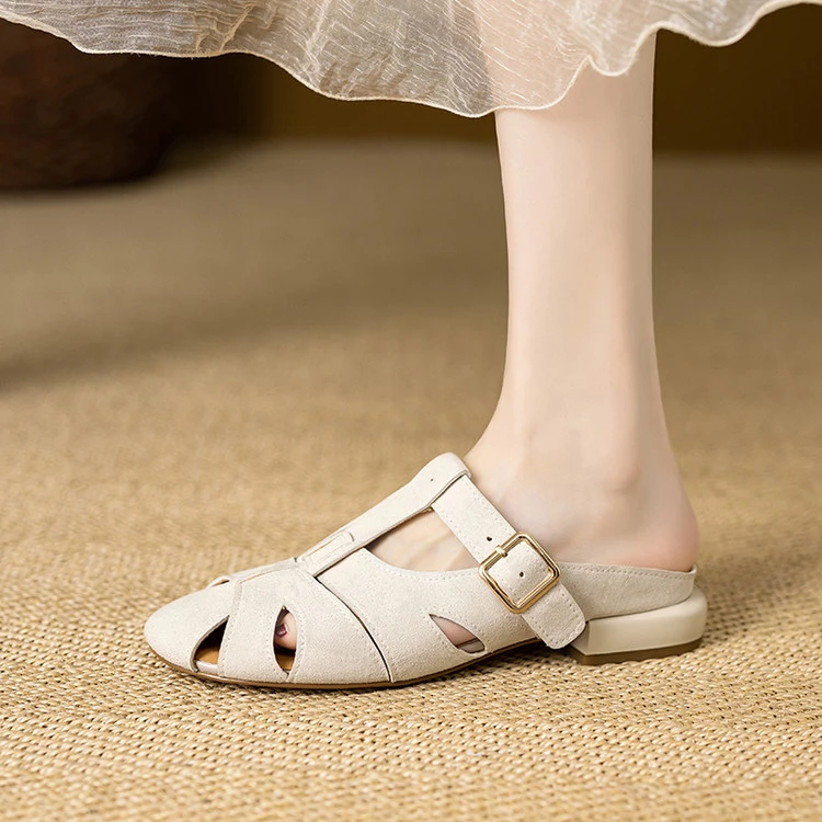 2cm 韩版百搭舒适软底包头拖春夏法式气质罗马风简约时尚镂空半拖