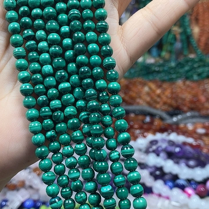 玛瑙/玉髓未镶嵌珠宝半成品放漏：天然孔雀石卡5mm