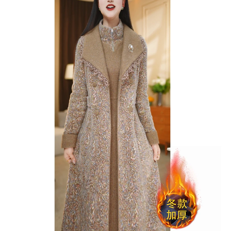 【玥雯】冬季新款女士高级感典雅加厚保暖减龄显瘦两件套套装M-4XL