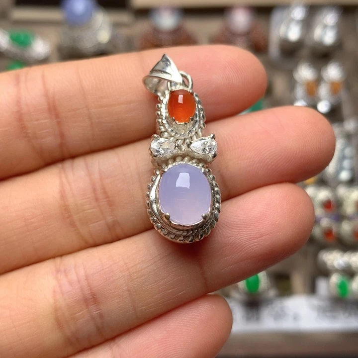 翡翠合金颈饰翡翠冰种粉紫吊坠