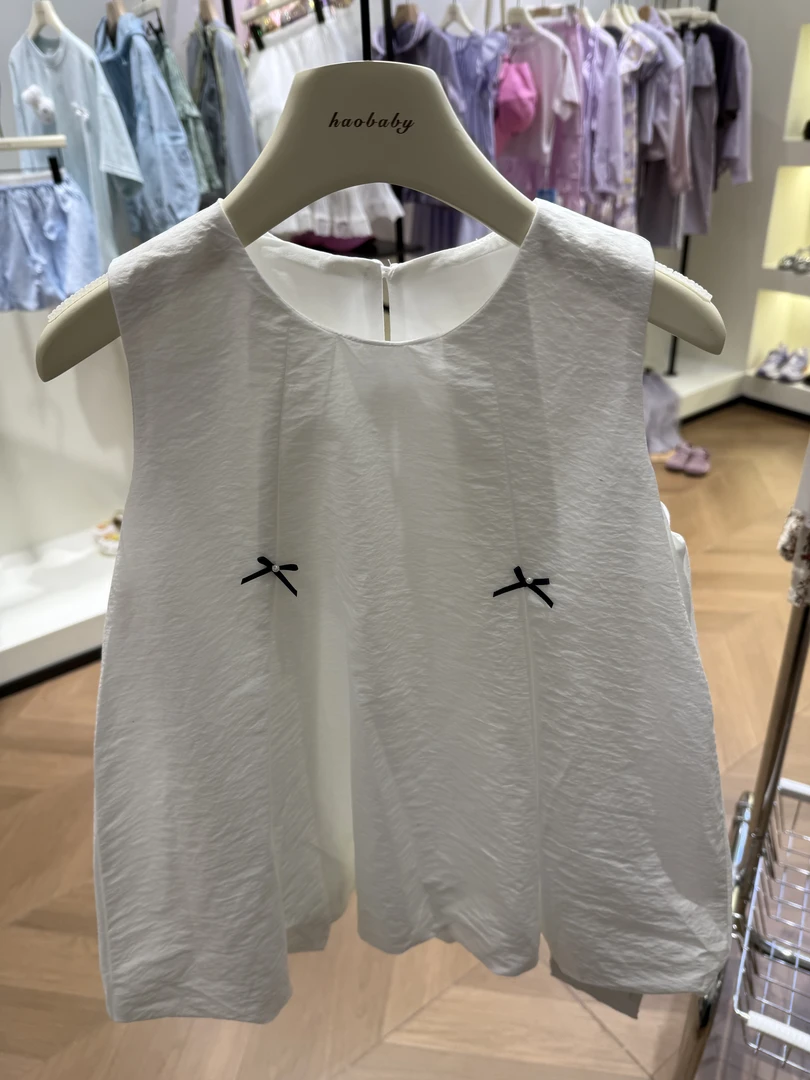 【haobaby】蝴蝶结花苞甜美无袖小衫5092