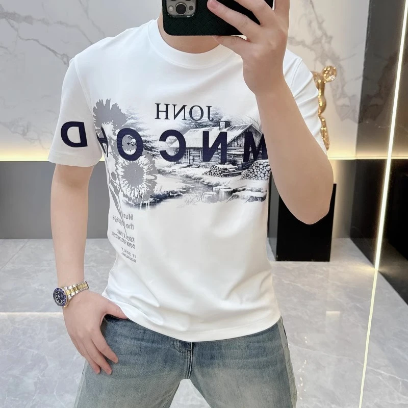 2025夏季新款欧货时尚字母印花棉圆领短袖宽松休闲半袖T恤男潮