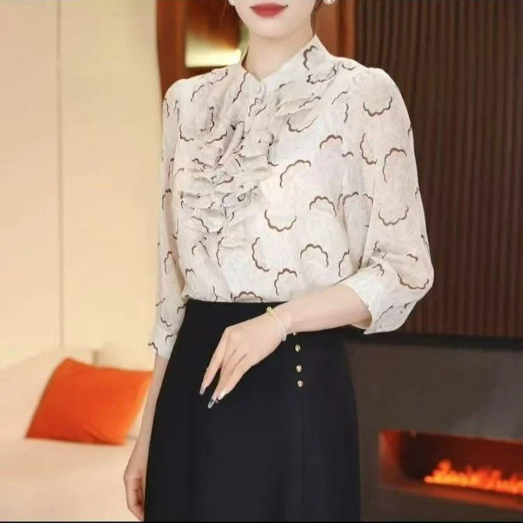 新款中袖轻奢衬衫春季高端气质衬衫
