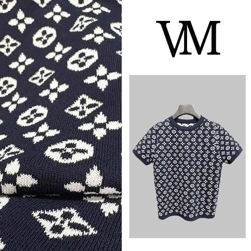 老花短袖针织衫女夏季新款气质高级时尚冰丝百搭圆领上衣dx7806