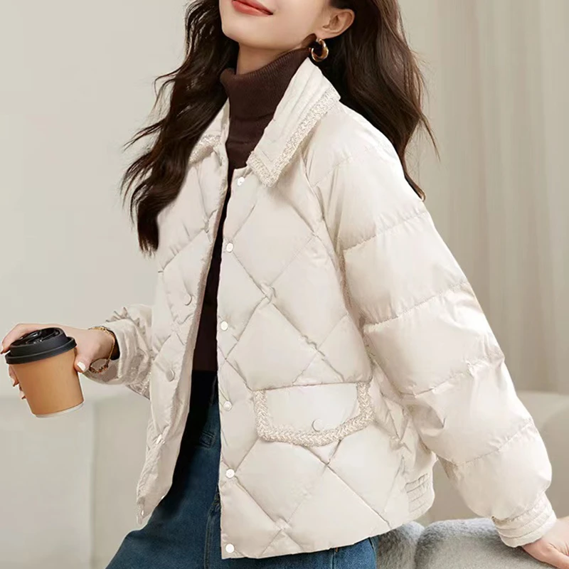 菱格短款棉服女冬季小个子宽松洋气轻薄棉衣外套女2025年新款棉袄