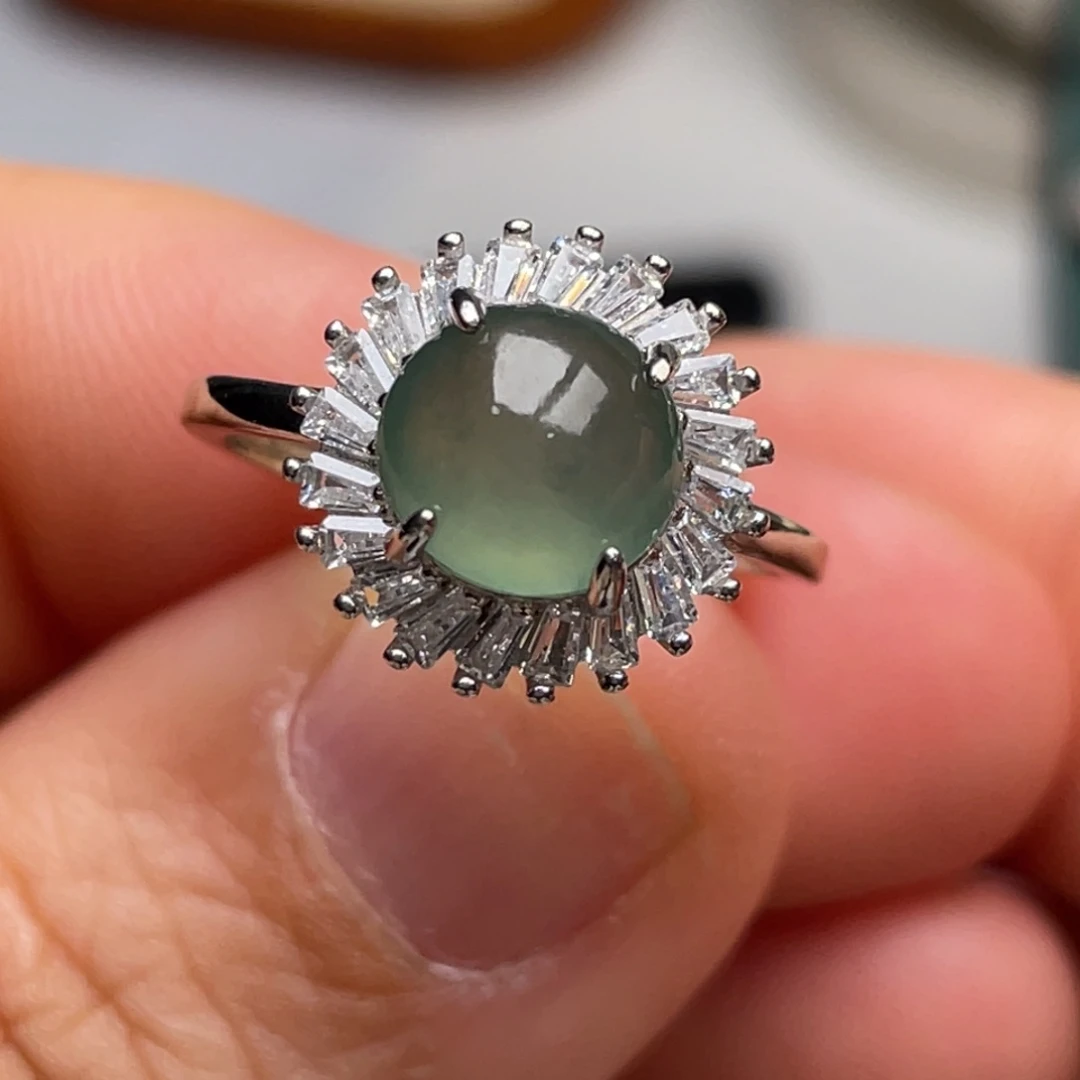 翡翠戒指银S925镶嵌纯天然缅甸翡翠