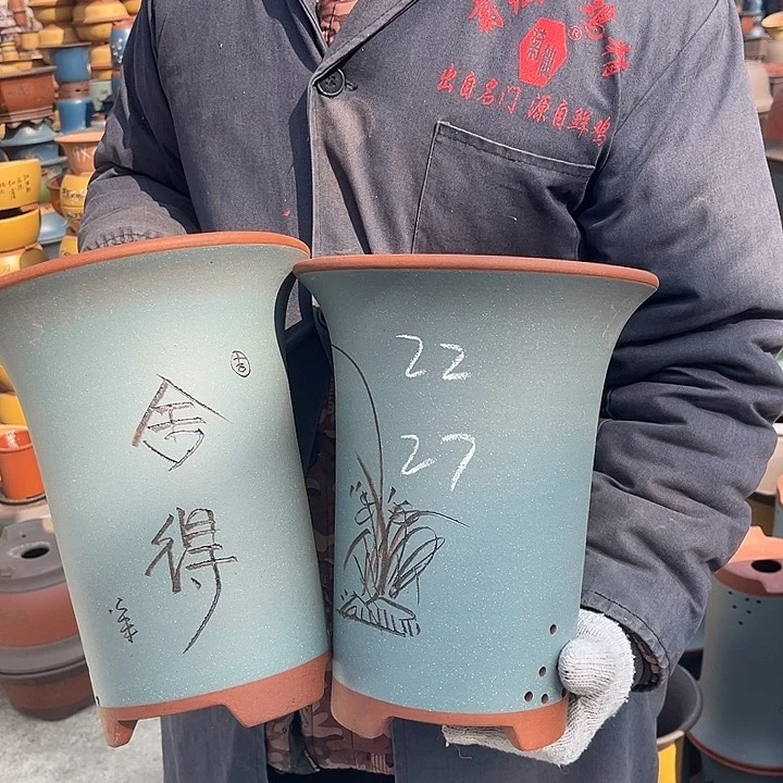 紫砂紫砂花盆和一套