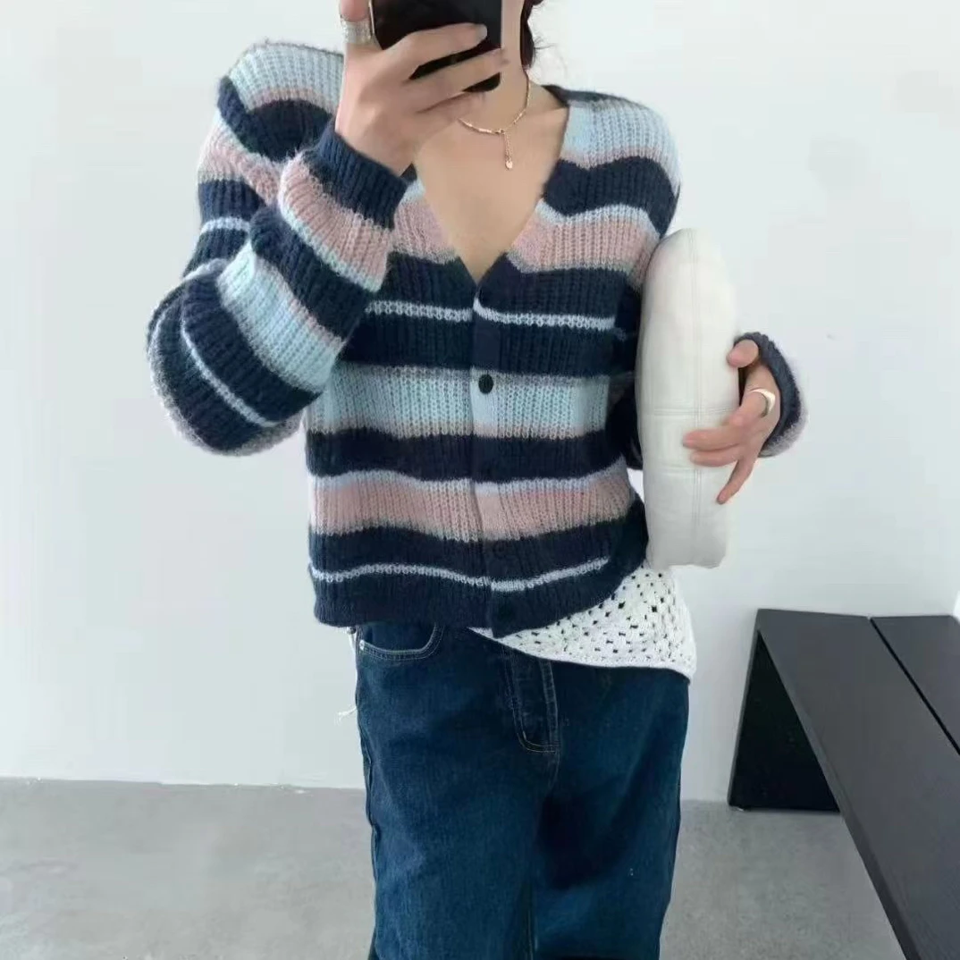 C/8100 韩系慵懒风百搭宽松条纹针织开衫 9-29