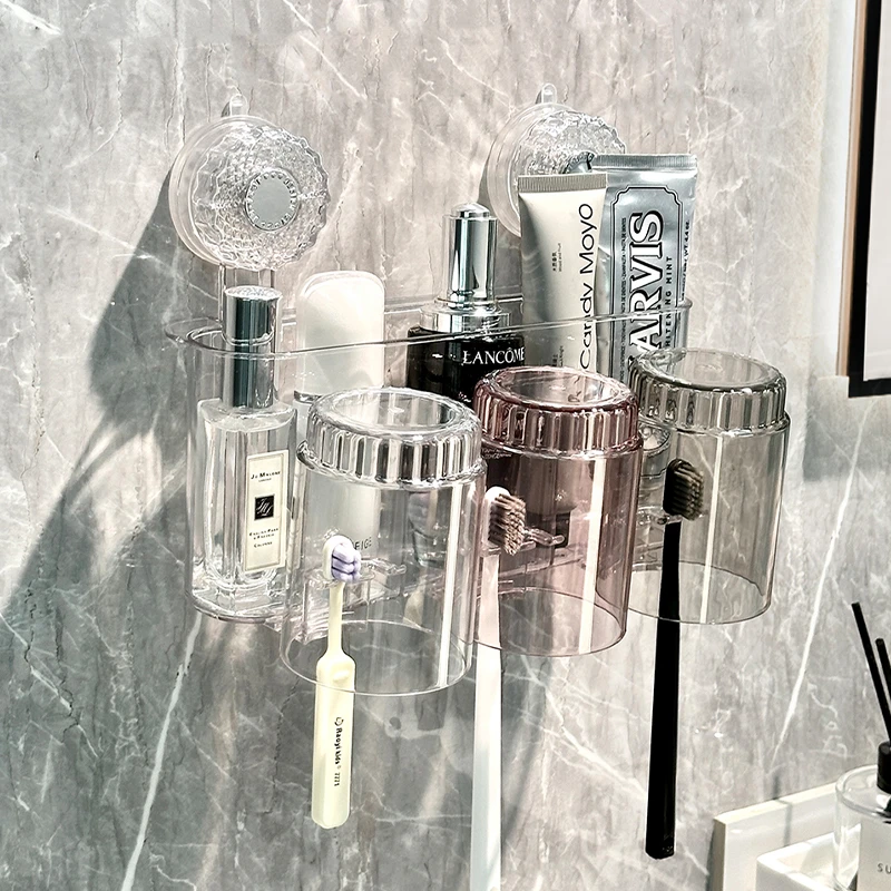 【创想家居】吸盘牙刷架置物架卫生间挂式免打孔牙具壁挂杯子家用