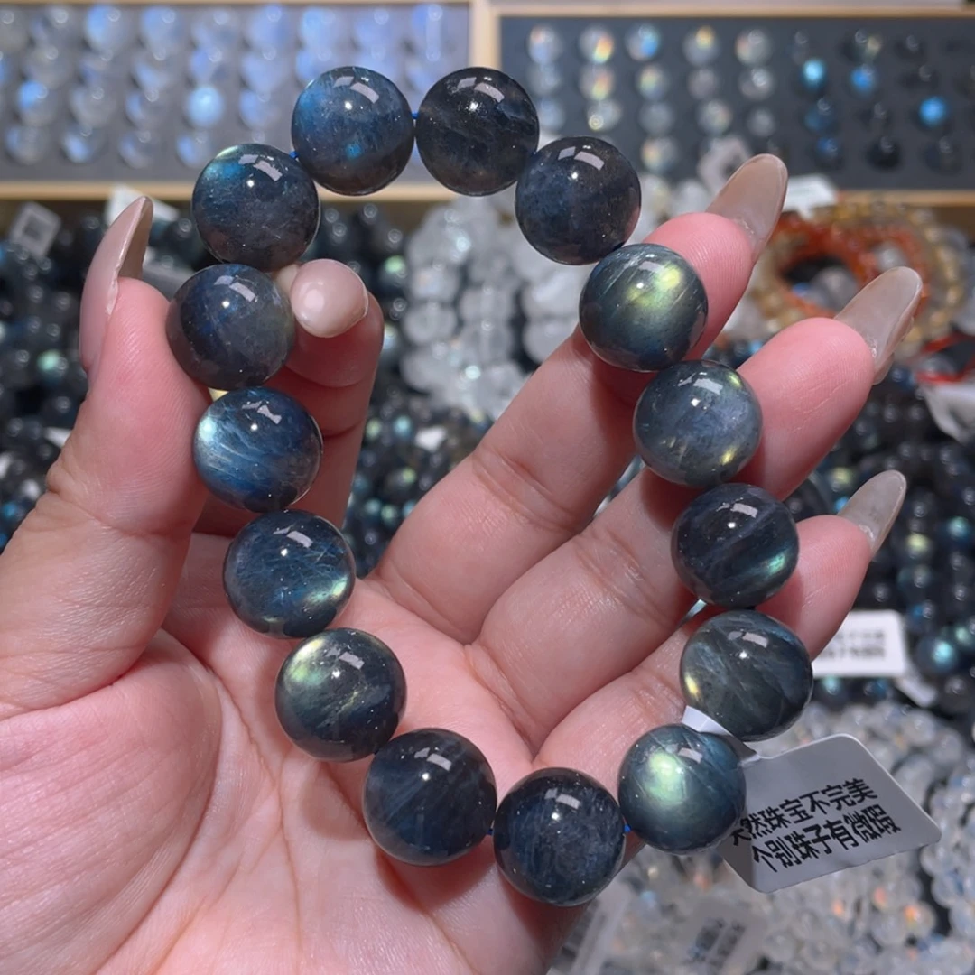 手链未镶嵌长石马岛黑爆闪灰月光手链14.5mm+