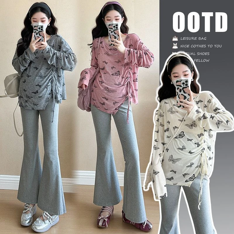 孕妇上衣春夏宽松洋气时尚设计高级感抽绳外穿长袖薄款遮肚不显怀