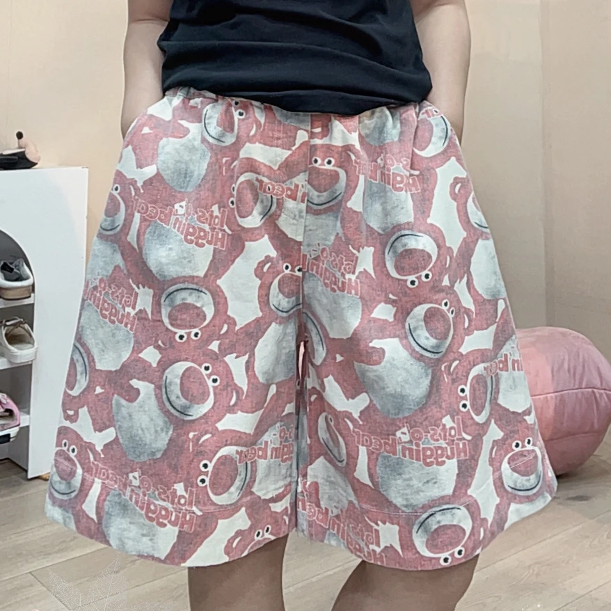 477韩版夏季减龄时尚粉色草莓熊短裤女