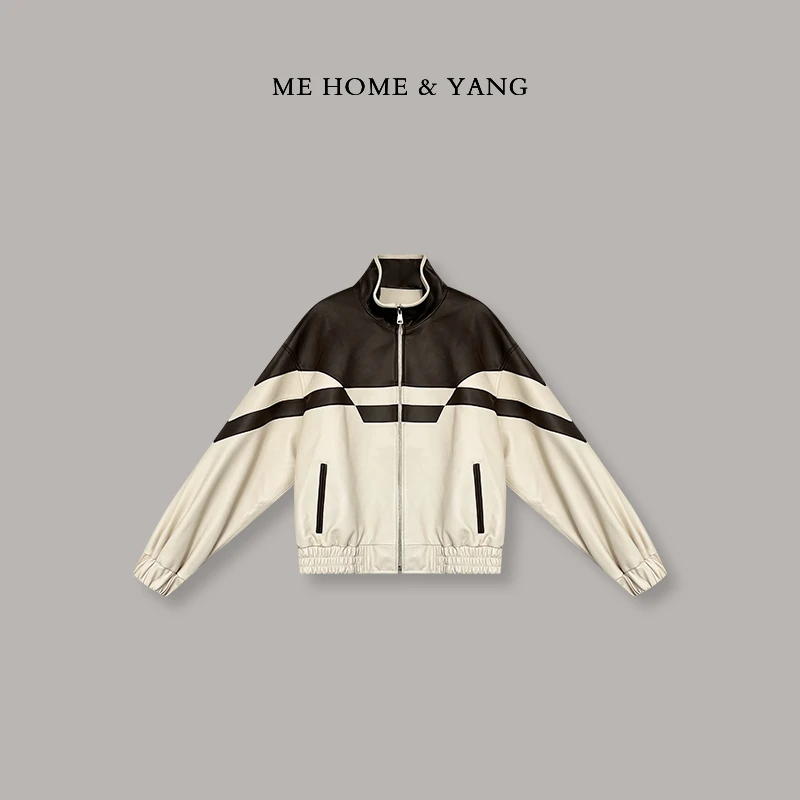 ME【美拉德】2025春季新款洋气时尚设计感拼接女士羊皮外套MEQC1500