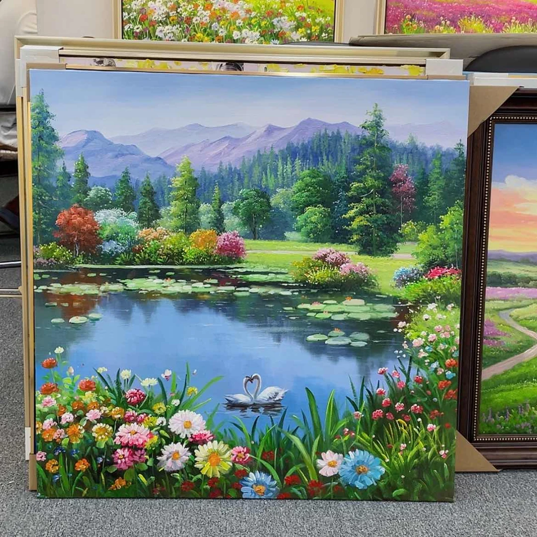 【闪购商品】油画新品田园花海手绘油画画芯80×80含框