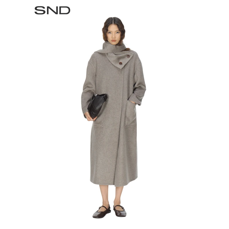 SND【IMMI 设计师品牌】SND AW25 双面呢可拆卸围巾长大衣