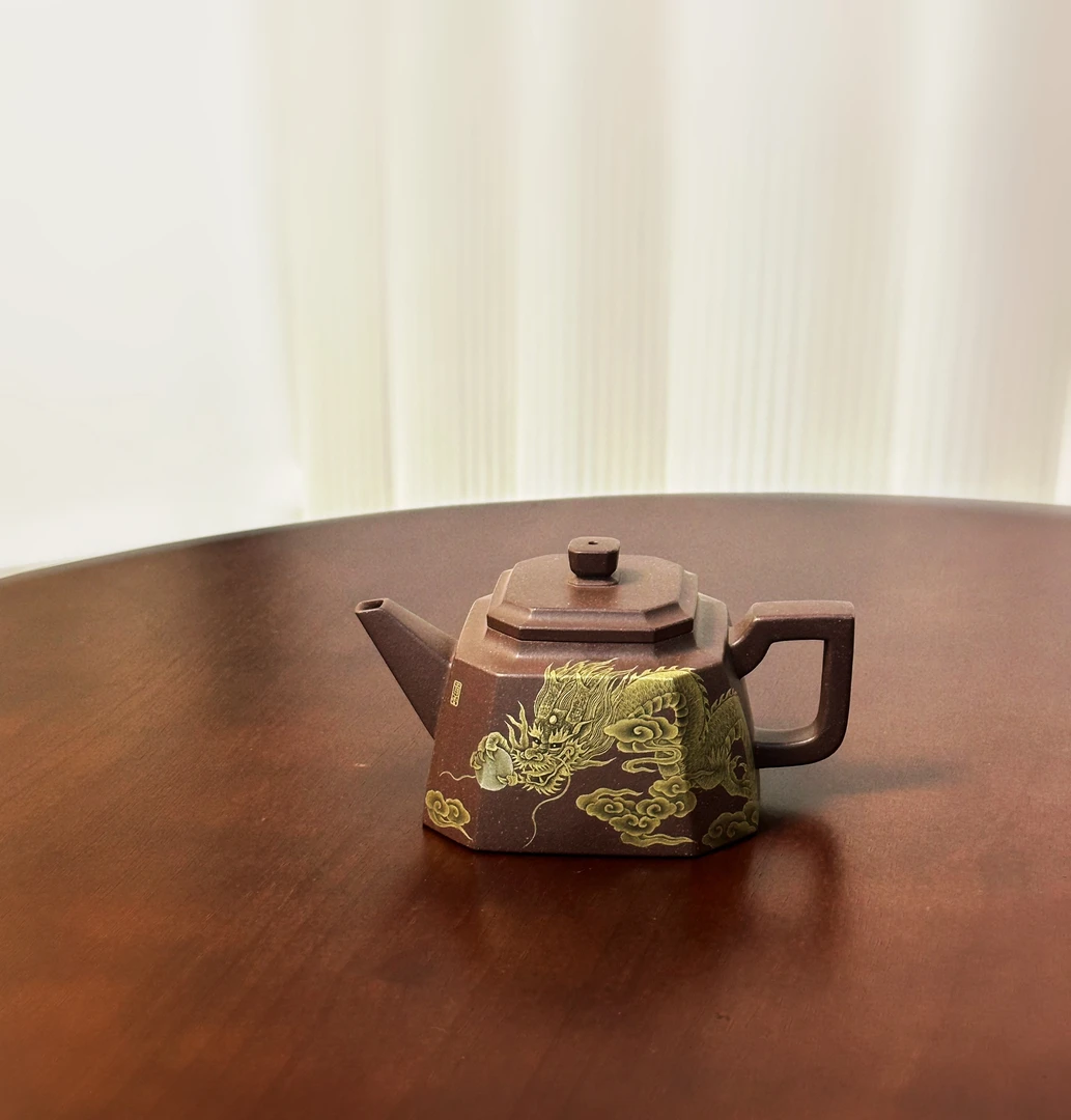 蕴金版·八方井栏壶·全手工·天青紫泥·220cc