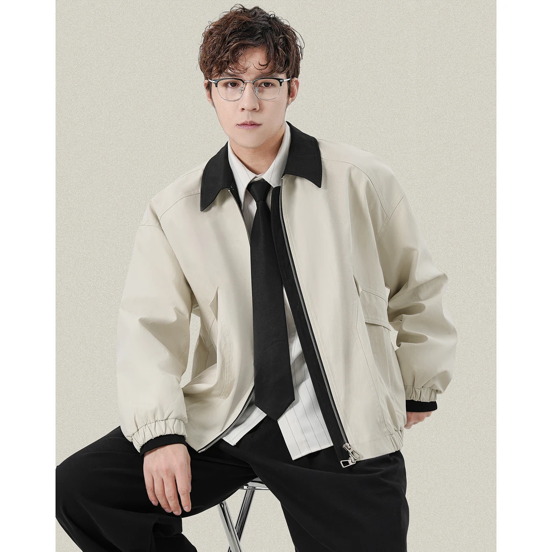 城市通勤轻户外拼接翻领工装风春秋夹克男女款痞帅宽松休闲男外套