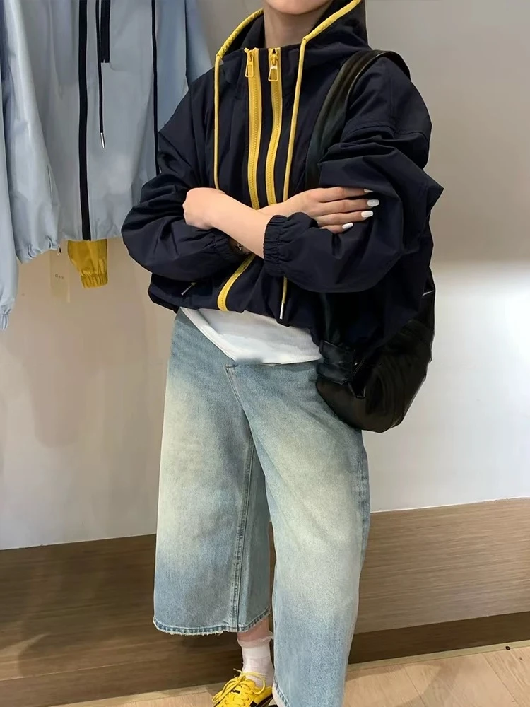 撞色慵懒风短款休闲开衫长袖薄款上衣韩版防晒衣外套