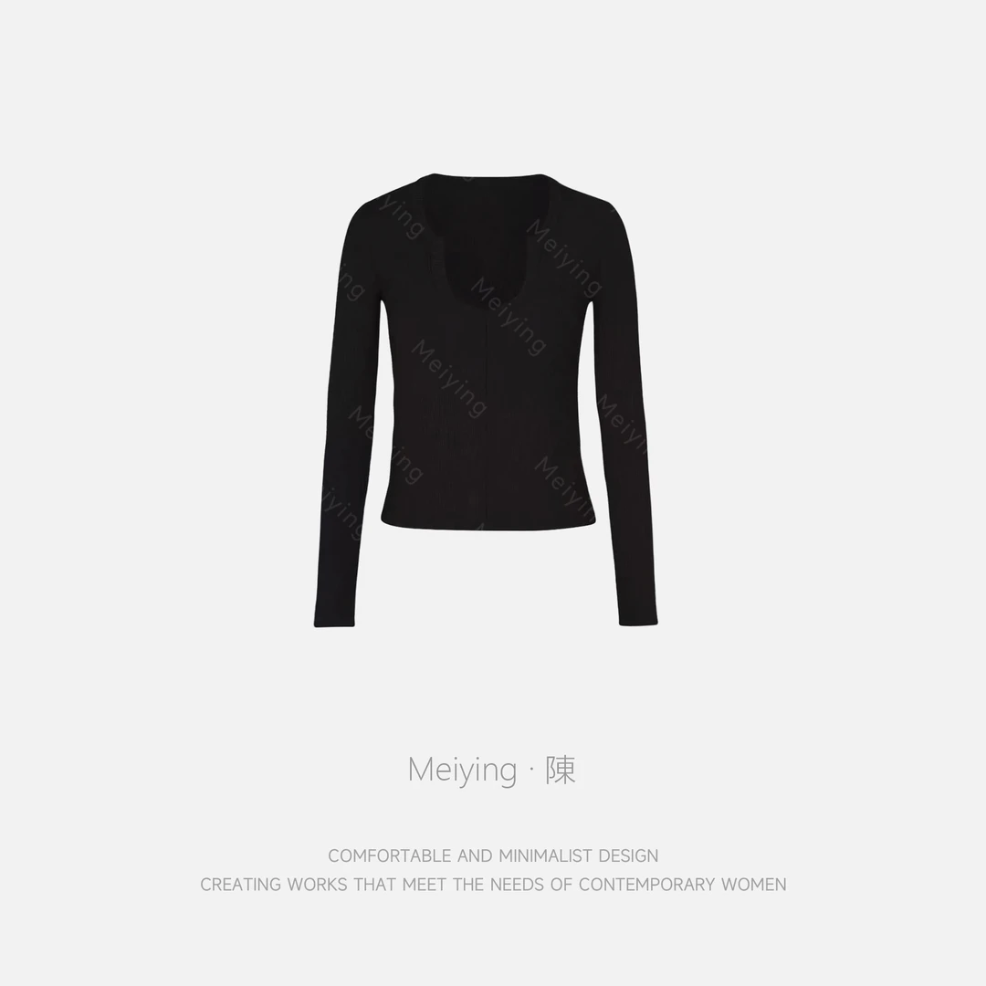 Meiying-洋气U领时髦修身100%丝绸针织衫QB023