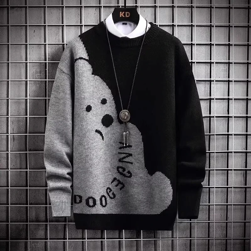 仓石一树潮流韩版拼色毛衣男士2025秋冬简约小众休闲宽松针织衫潮