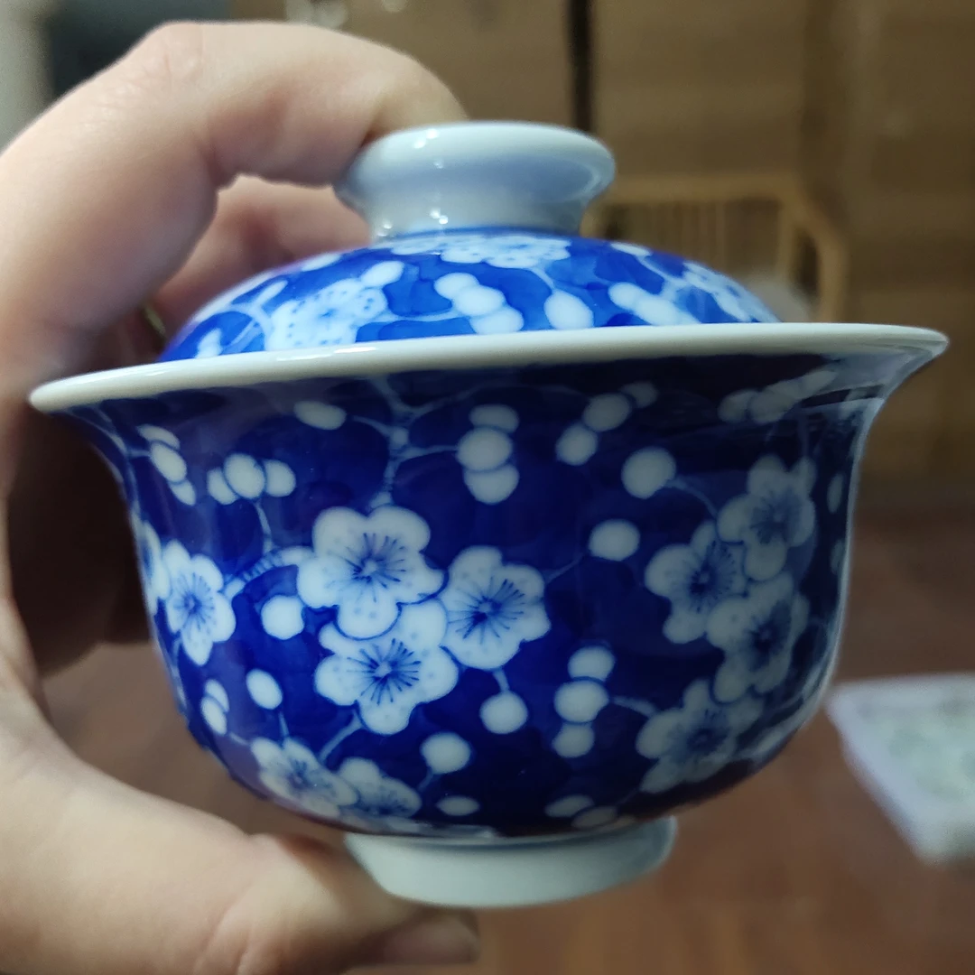 微瑕柴窑牡丹大布袋盖碗吸烟