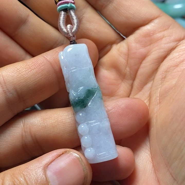 翡翠未镶嵌颈饰天然缅甸翡翠A货飘花竹节吊坠