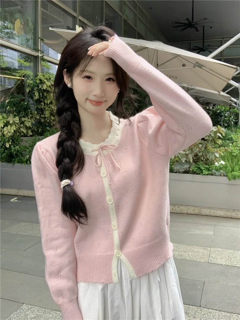 2025秋冬新款时尚温柔风开衫外套女装软糯甜美针织毛衣打底上衣