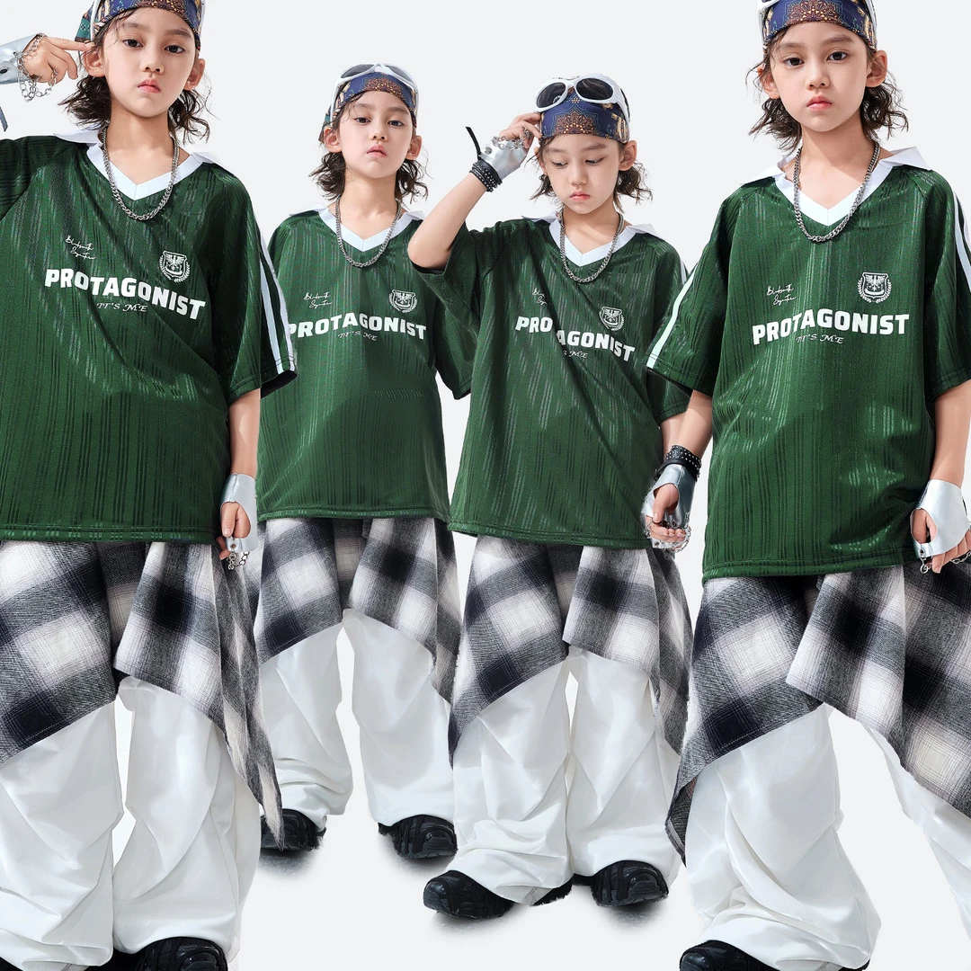 少儿嘻哈街舞潮服男女童潮牌美式T恤hiphop舞蹈服架子鼓表演出服