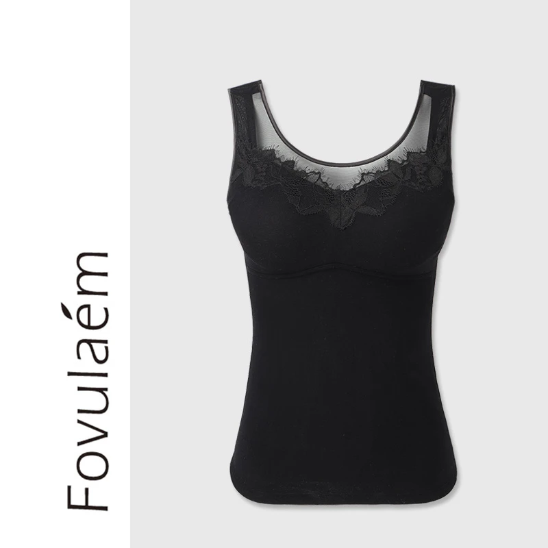 枫竺女装阿楠anan磨毛绒网纱蕾丝带胸垫塑身背心美体上衣内搭