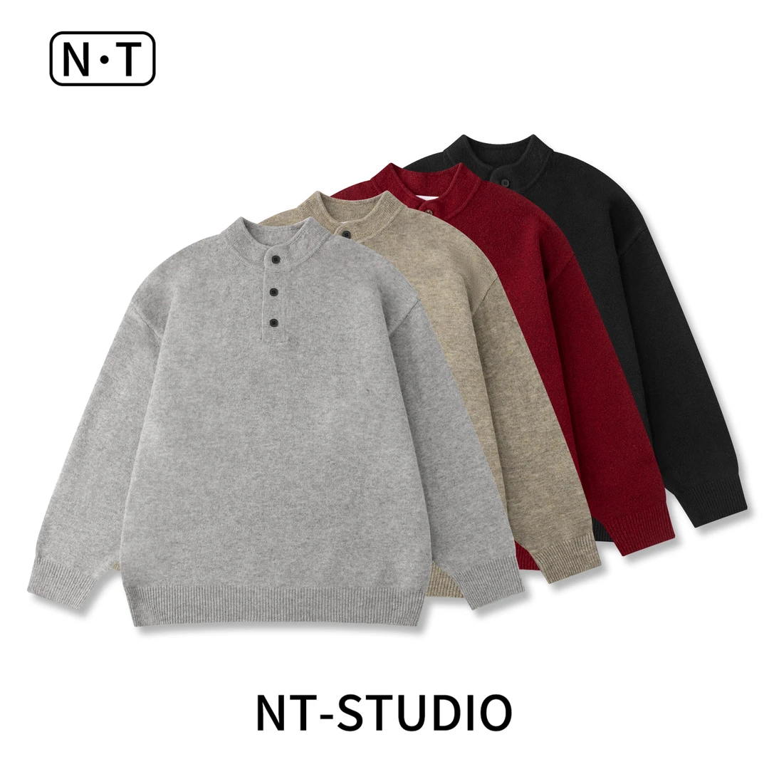 冬季新款男士长袖时尚休闲简约半开扣圆领毛衣ASK918