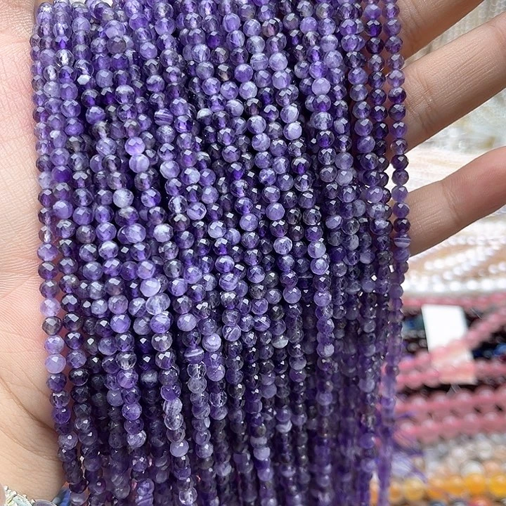 未镶嵌玛瑙/玉髓珠宝半成品一条4mm左右紫晶刻面