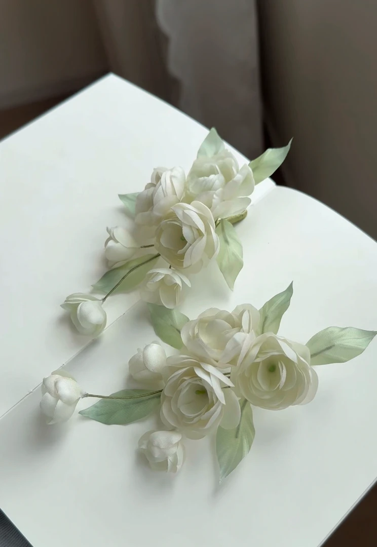 原创（白茶茉莉）真丝烫花茉莉花发饰汉服配饰古风发饰