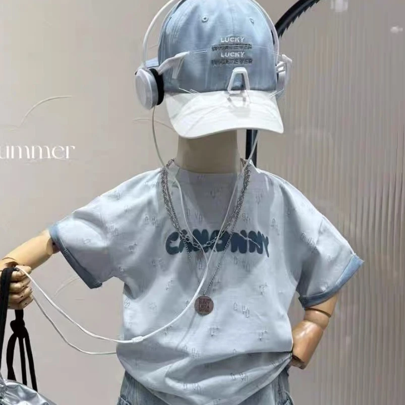 韩版潮酷破洞T恤男童