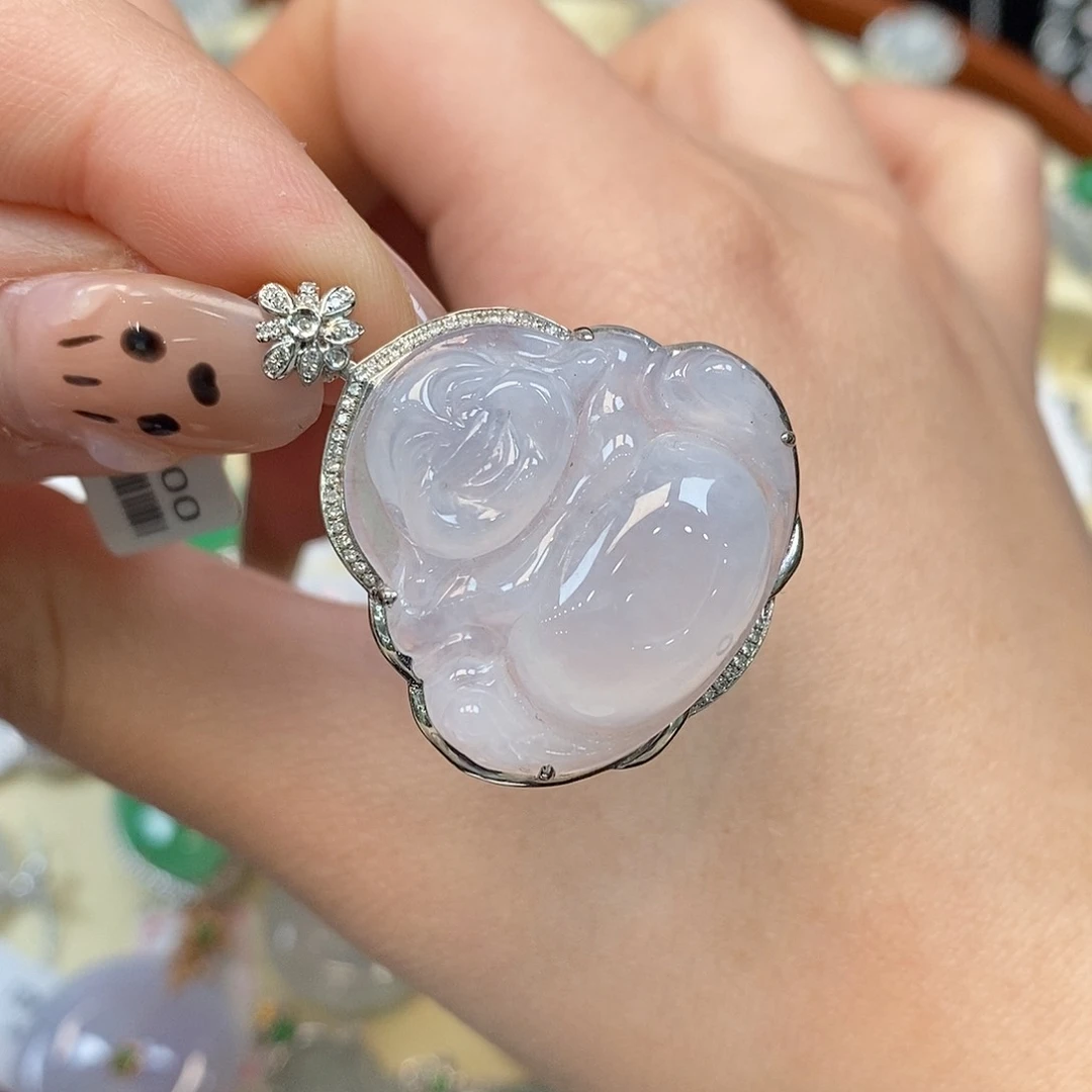 翡翠吊坠(不含链)18K金镶嵌佛公