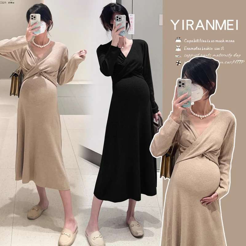 孕妇秋冬装2025新款时尚洋气韩版气质显瘦加厚包芯纱高品质连衣裙