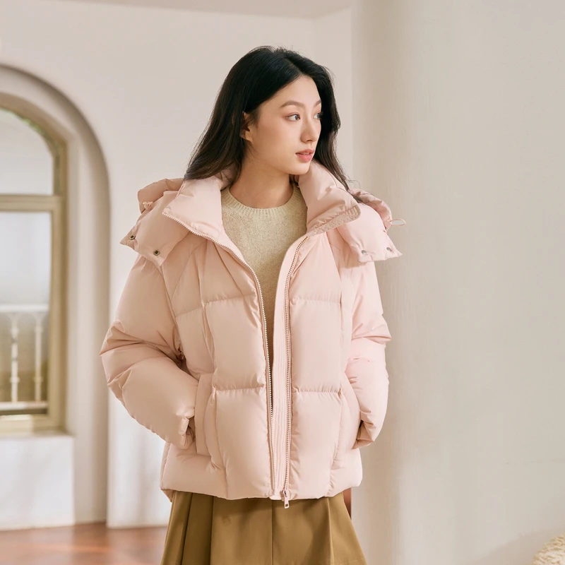2024秋冬季女士连帽新款时尚休闲百搭可爱简约立领款羽绒服