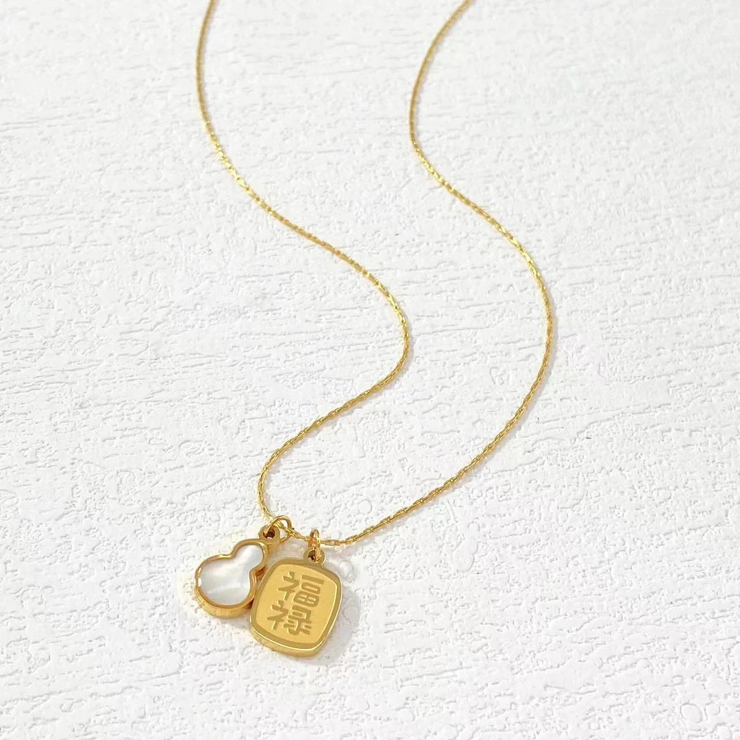 钛钢项链 木木（RZ3609）46厘米 福禄吊牌葫芦吊坠项链颈链