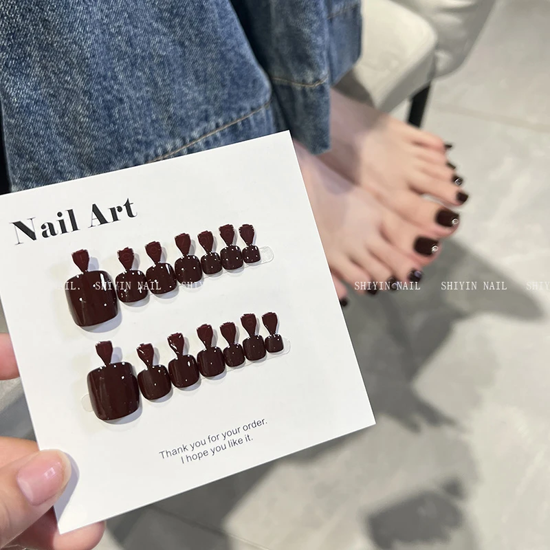 CPU-12甲油胶喷涂车厘子红纯色脚趾甲夏日显白成品脚美甲穿戴甲片