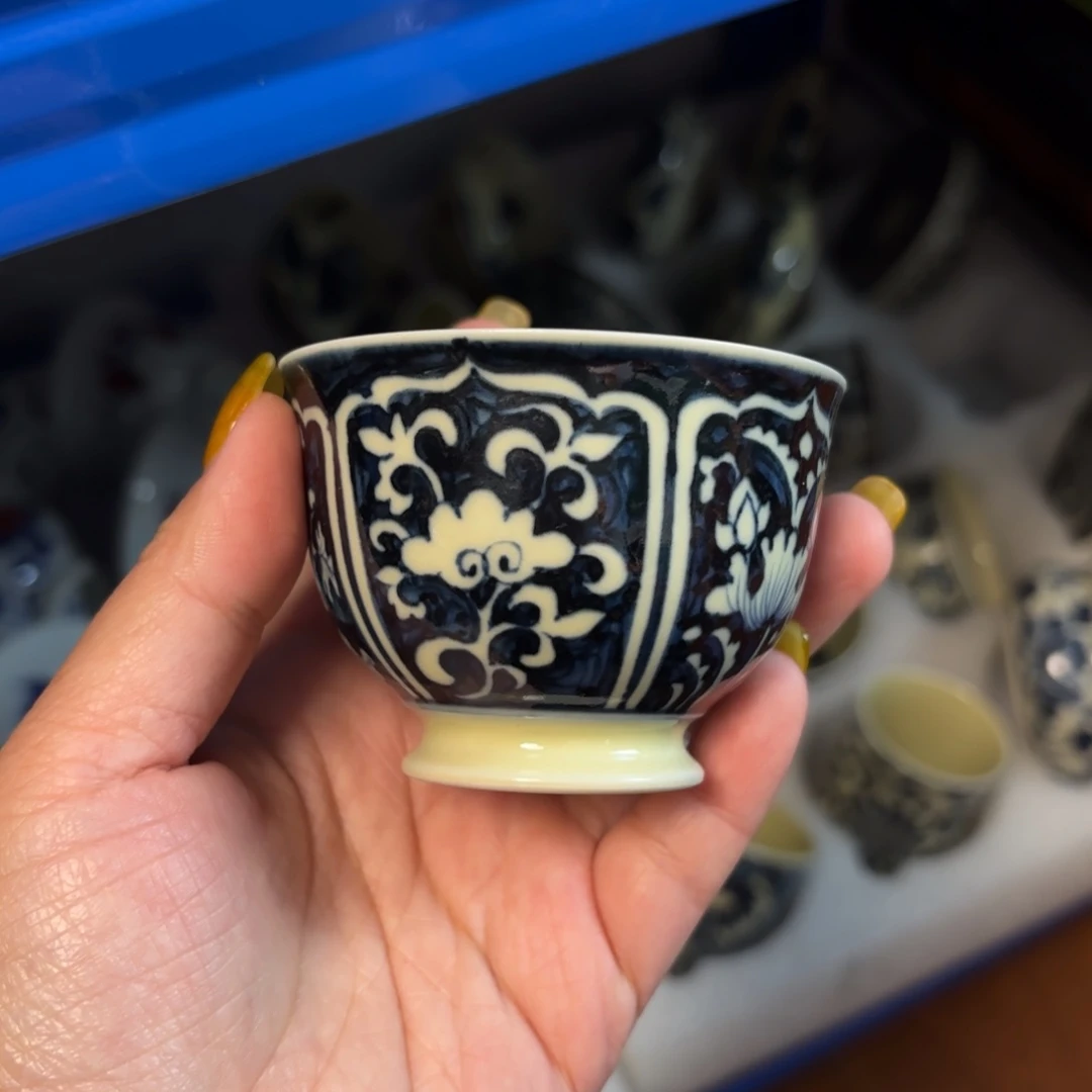 瓷青花手绘二号釉杯杯