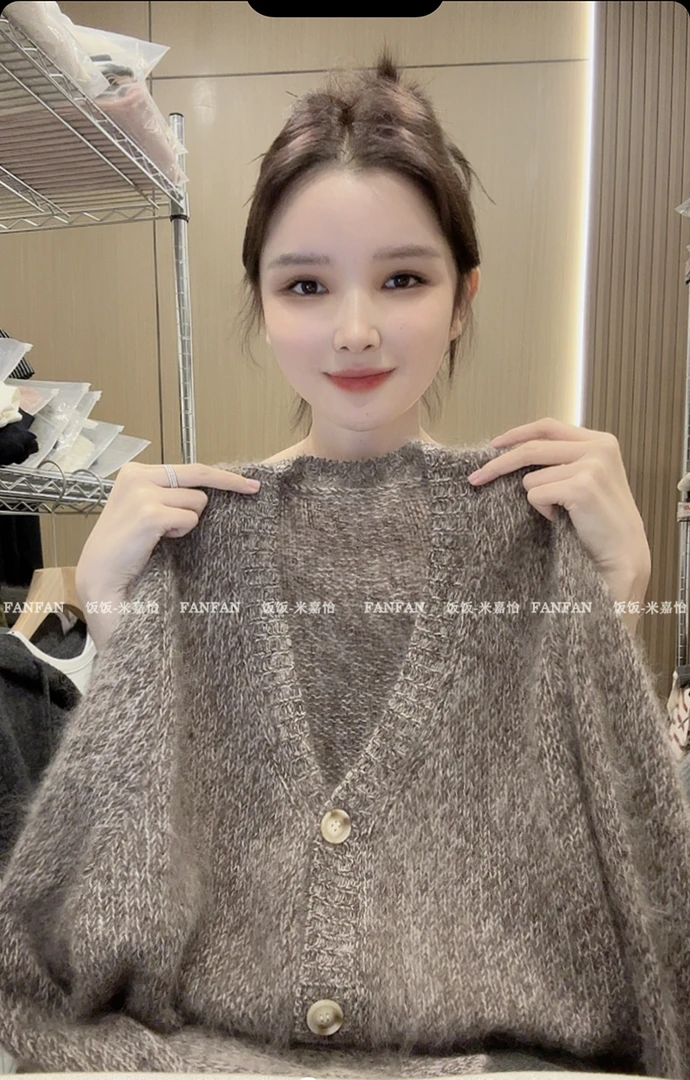 【卡布奇诺】慵懒风宽松厚款小个子3粒扣针织开衫女毛衣