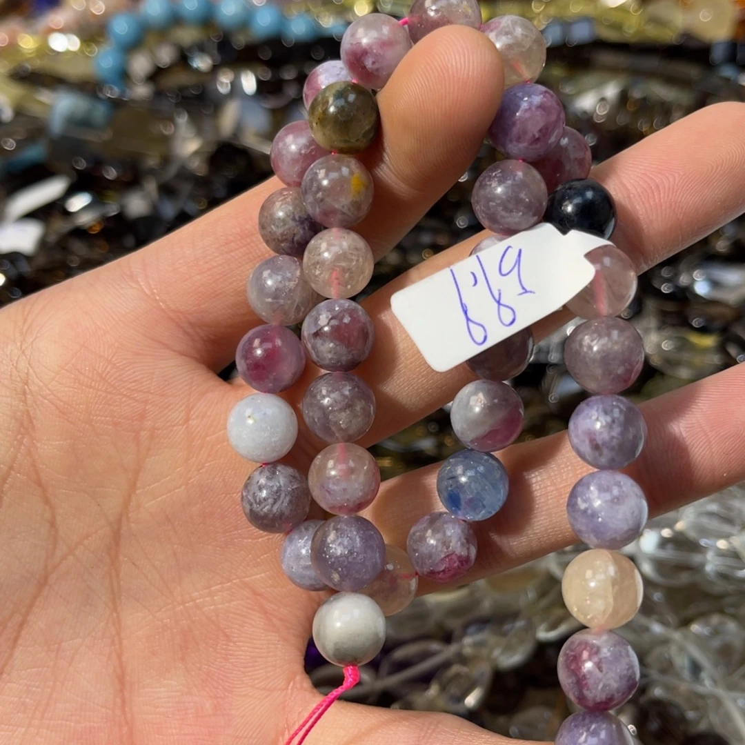 银S925镶嵌烟晶手链卡10天然粉碧玺